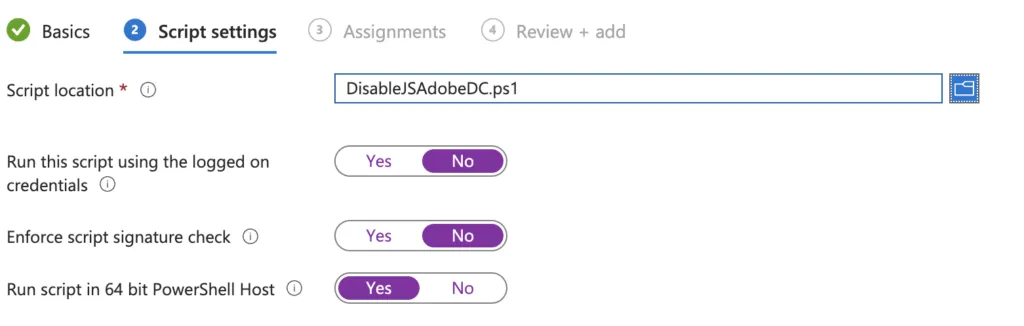 Intune script settings