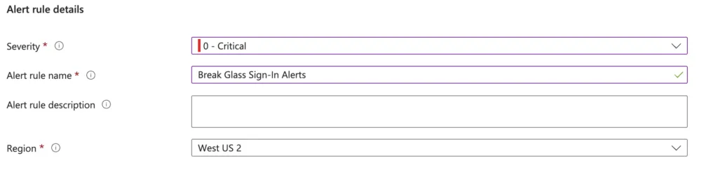 Severity and alert rule name