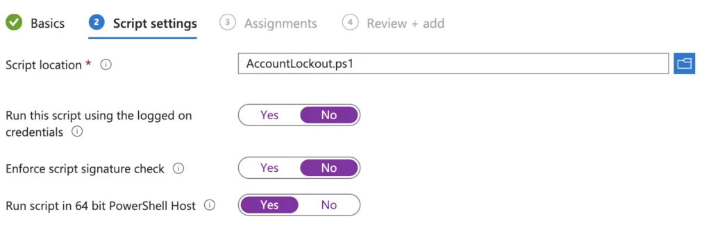 Intune script settings