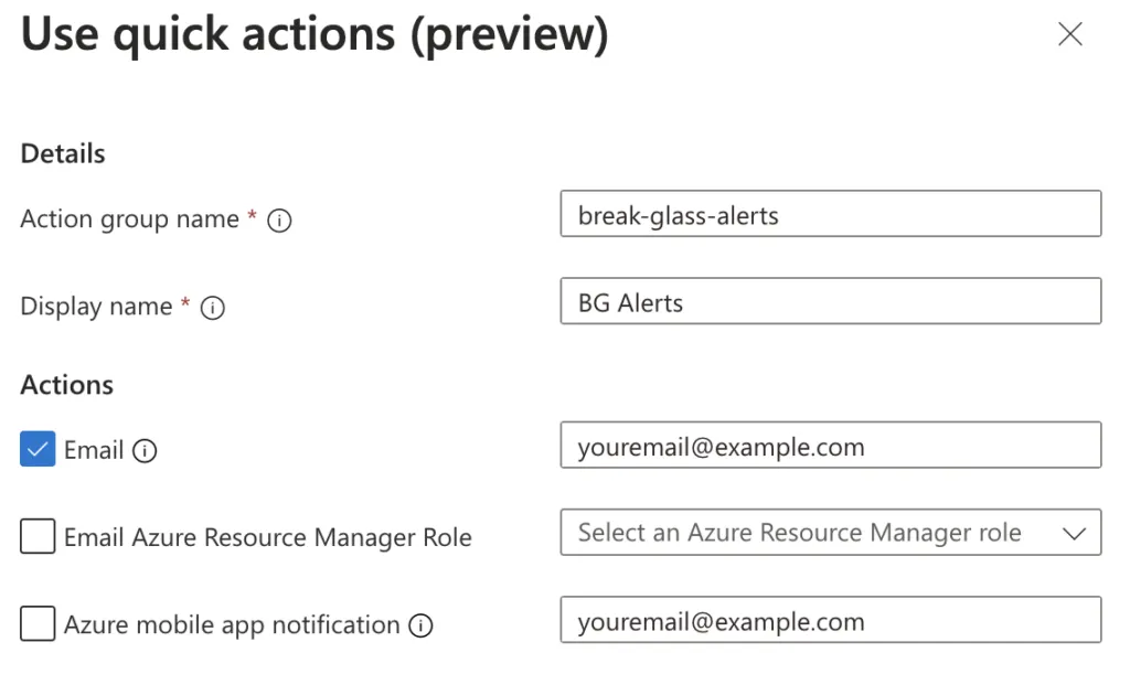 Quick actions alerting
