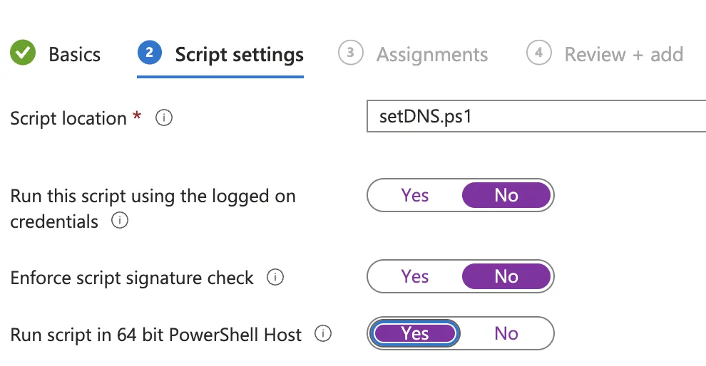 Intune script settings
